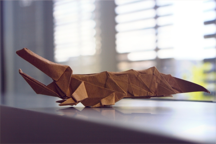 Rutherford, origami crocodile, designed by Patricio Tomic